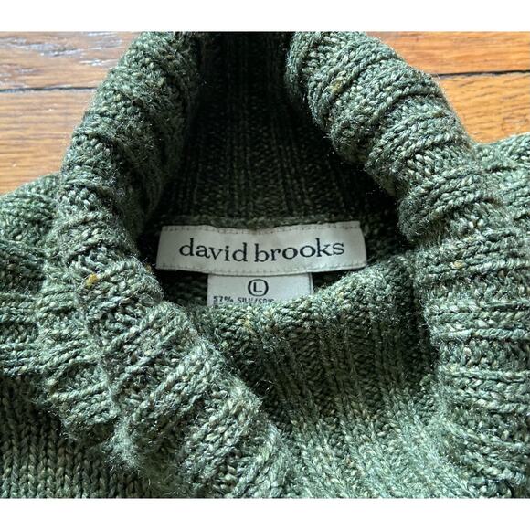 DAVID BROOKS Green Silk Crop Turtleneck Knit Sweater sz L (fits like a Small) - Picture 4 of 9